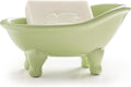 Soap Dish, Ceramic Soap Holder with Drainage for Shower, 1 Pack Bar Soap Tray, Keep Soap Dry & Easy Clean, Sponge Holder for Bathroom, Bathtub Kitchen Sink (Green Tea)