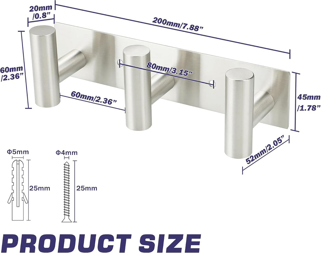 Alise Coat Hooks Hat and Coat Rack with 3 Hooks Wall Mount,Brushed