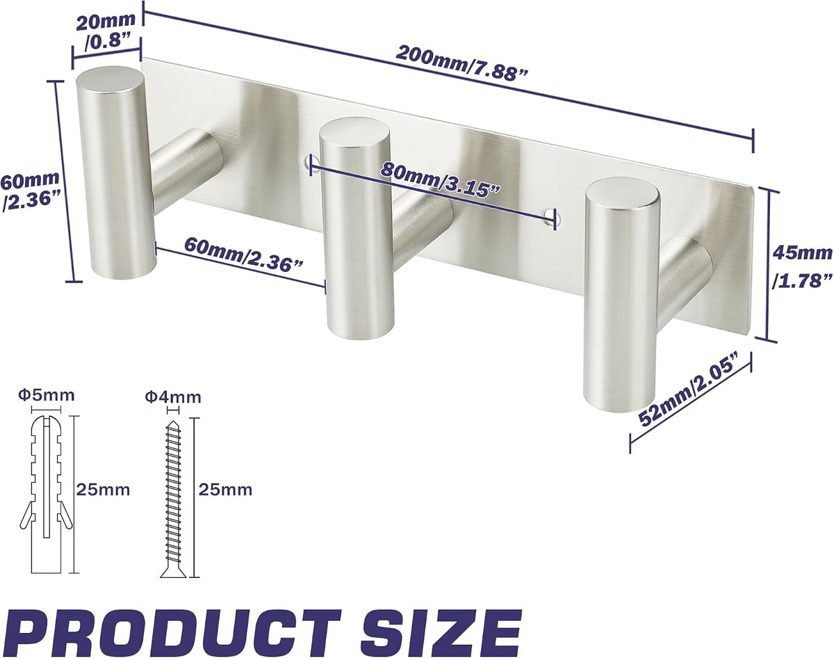 Alise Coat Hooks Hat and Coat Rack with 3 Hooks Wall Mount,Brushed