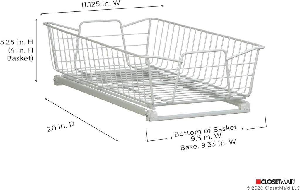 ClosetMaid Pull Out Cabinet Organizer, Heavy Duty, Slide Out Pantry Shelves Drawers for Kitchen, Bathroom, 5.25" H x 11.13" W x 20" D, White