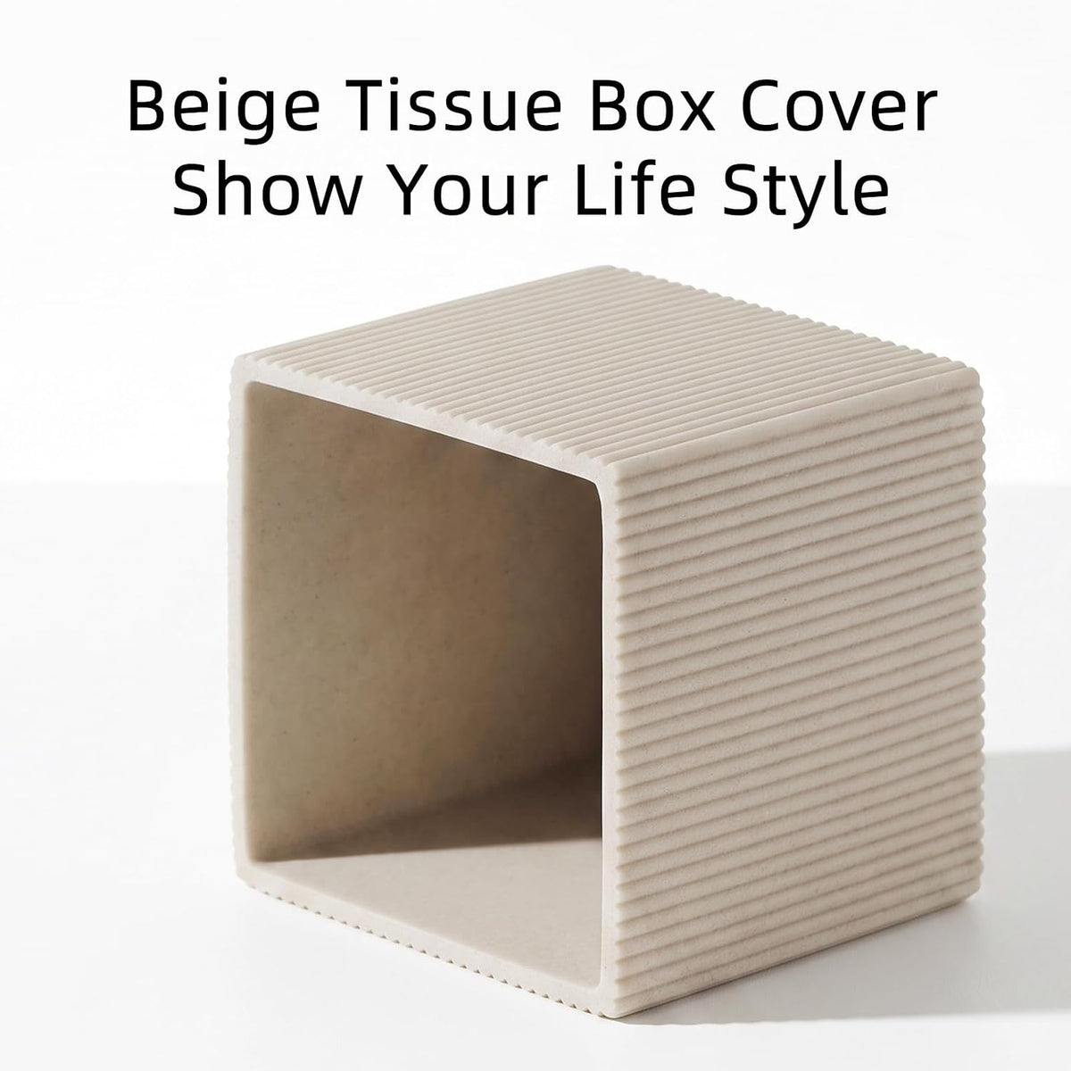 Tissue Box Cover Square,Facial Tissue Holder,Pinstripe Beige