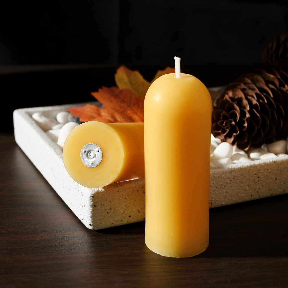 Natural Beeswax Emergency Pillar Candles, Pack of 15, Yellow, Long Lasting