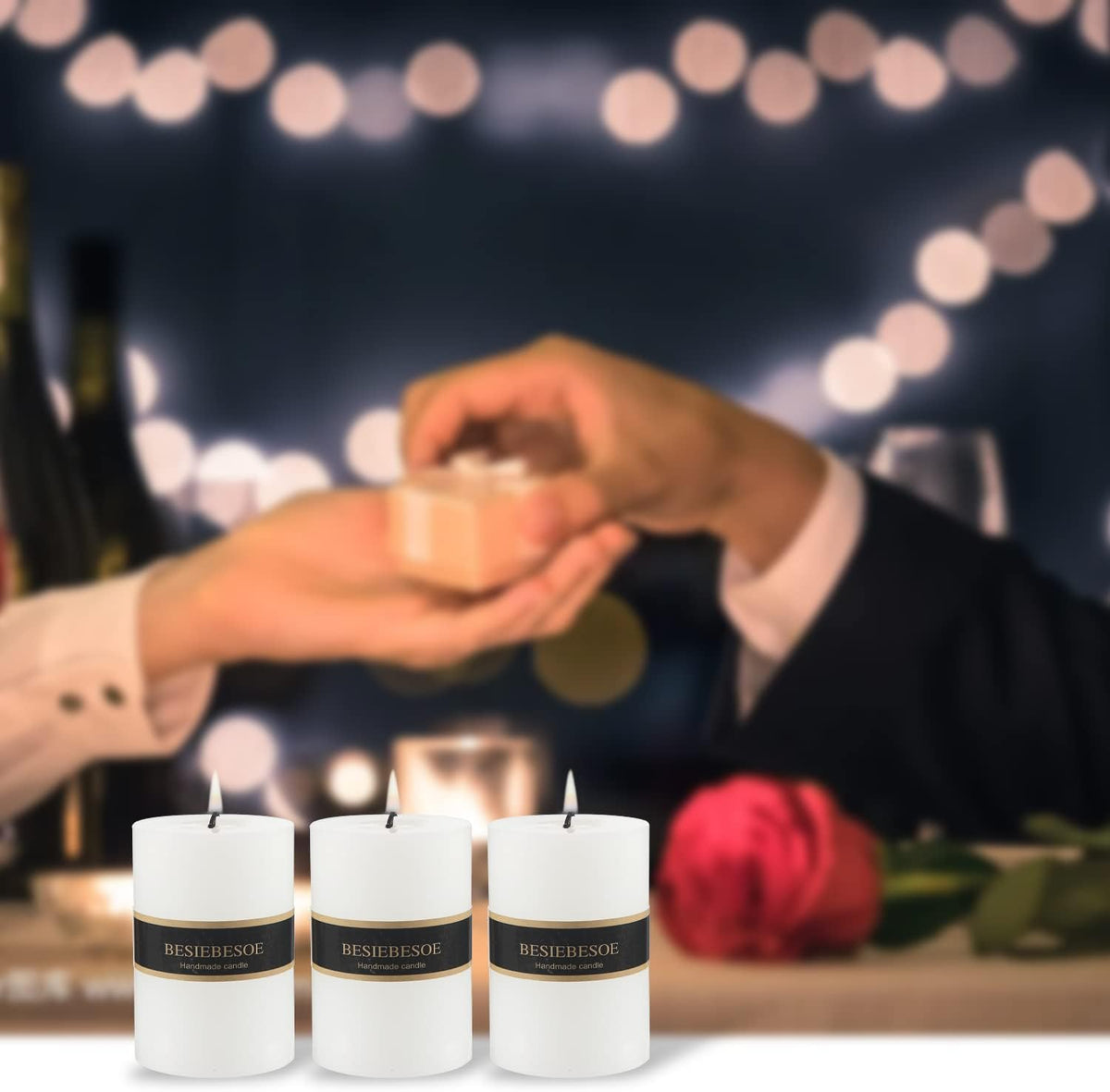 3×4 White Pillar Candles Set of 3 Unscented Handpoured Weddings, Home Decoration, Restaurants, Spa, Church Smokeless Cotton Wick