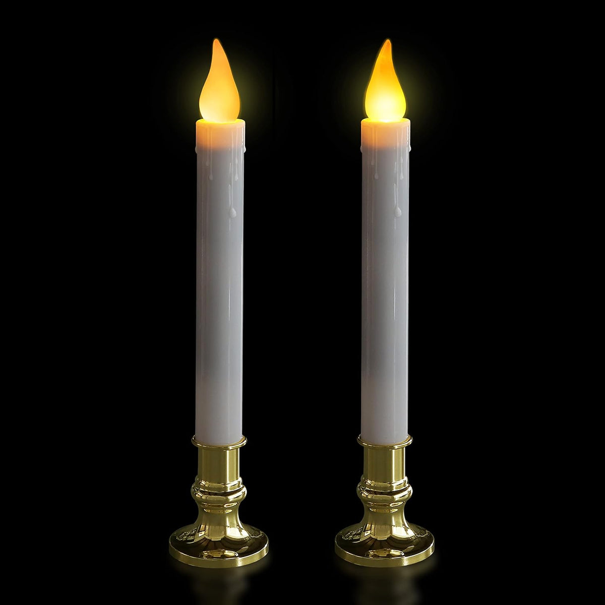 FURORA LIGHTING White 9.9" LED Taper Candles with Gold Holders, 2-Pack