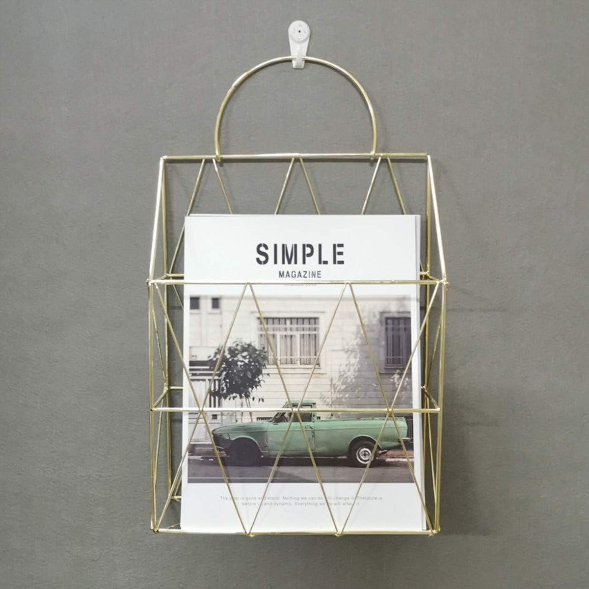 Magazine Rack with Handle, Letter Rack Newspaper Holder File Oragnizer Wall Mounted Decorative Storage Basket, Metal Organiser for Office Living Room Bedroom, Gold