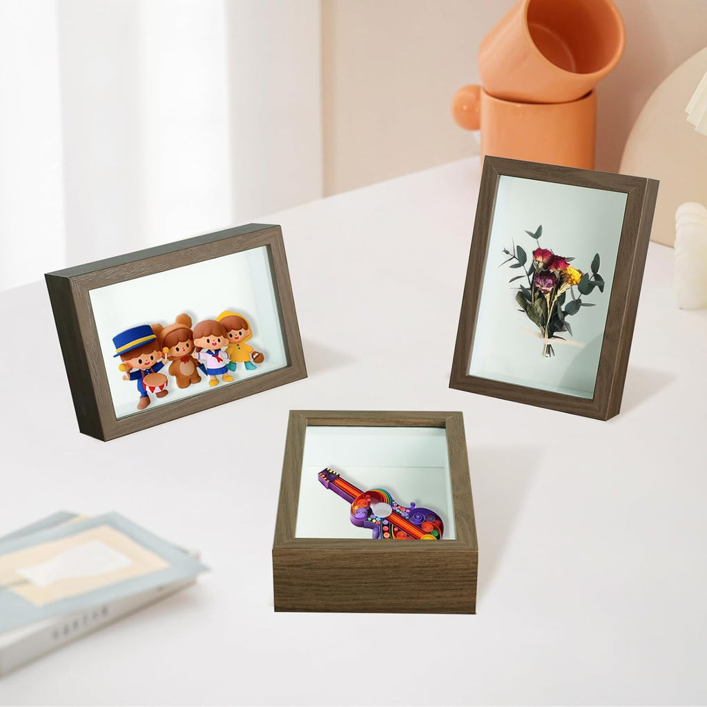 4x6 Small Walnut Color Shadow Box Frame Display Case