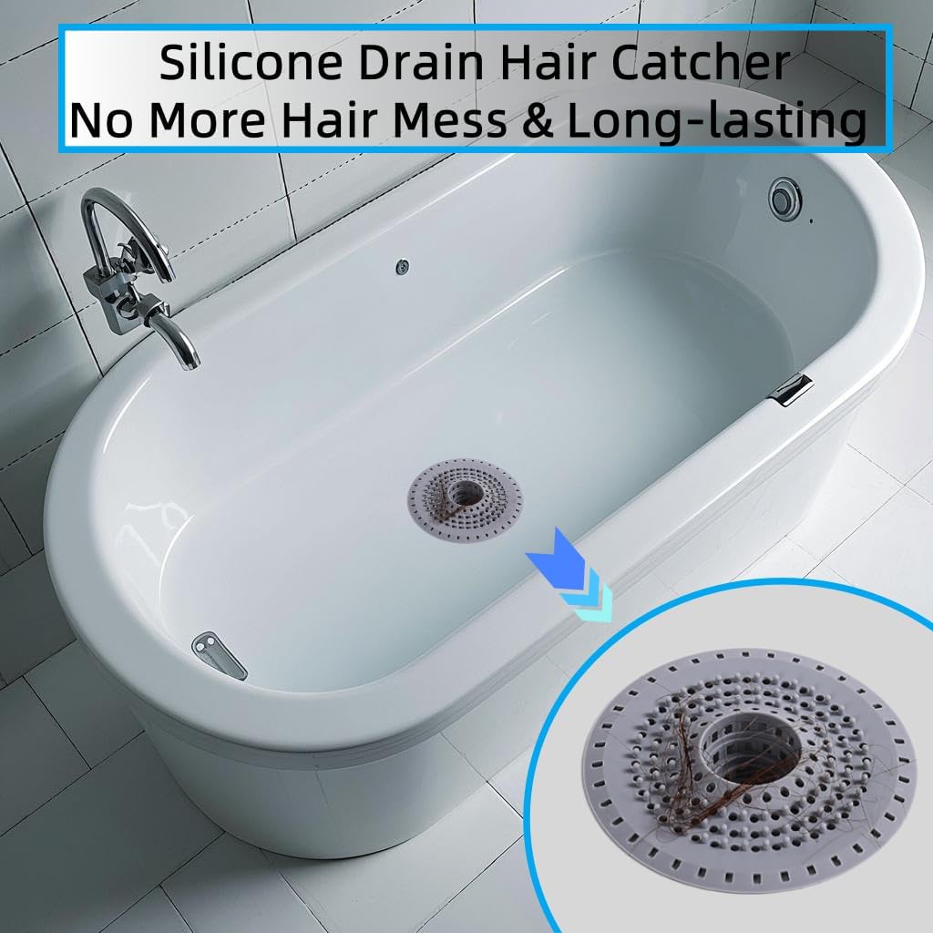 Grey Drain Hair Catcher Shower Drain Cover Hair Catcher Bathtub Drain Hair Catcher Silicone Tub Hair Catcher Drain Protector