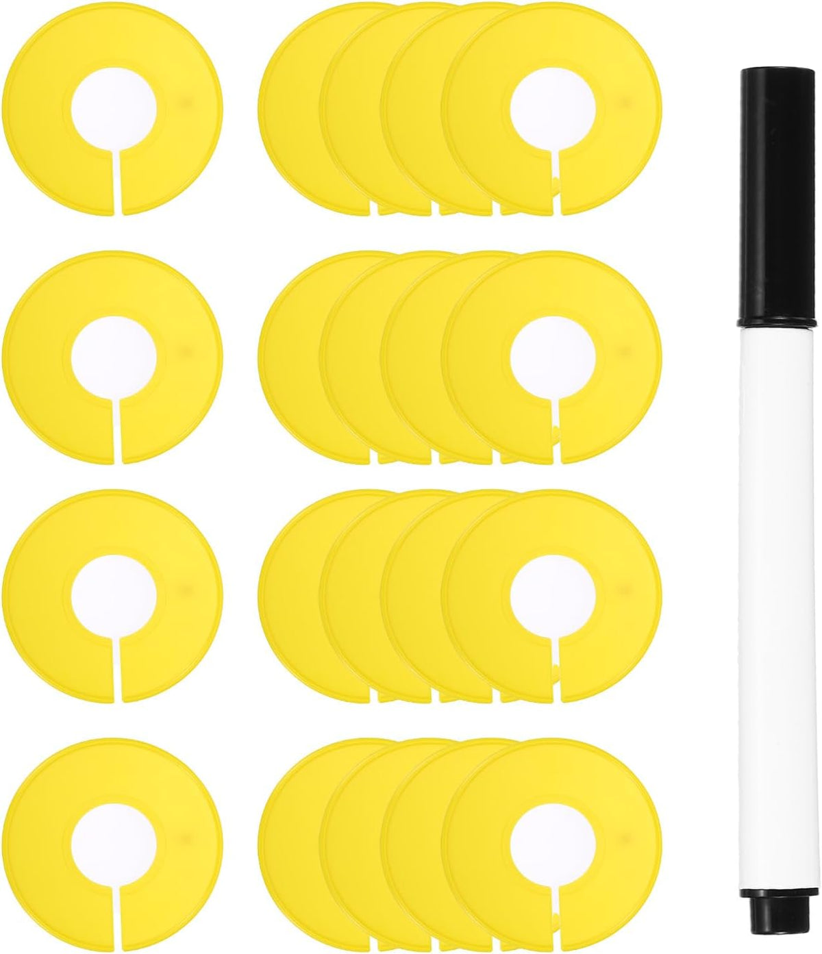 uxcell Clothes Dividers,20 Pack Round Closet Rack Dividers Clothing Rack Size Dividers Blank Labels with Marker Pen Writable & Reusable for Hanging Clothes Sorting Size, Yellow