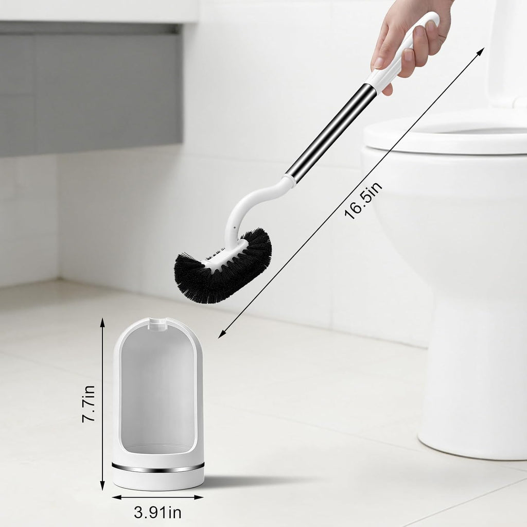 AONEZ Toilet Brush Set, Deep Under-Rim Cleaning, Vented Holder, White