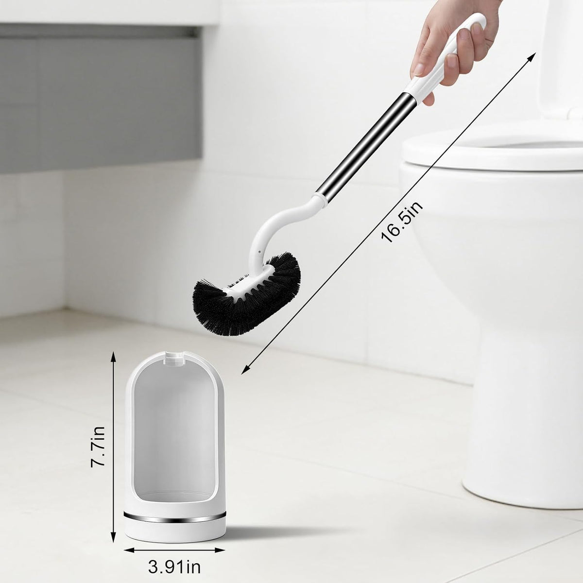 AONEZ Toilet Brush Set, Deep Under-Rim Cleaning, Vented Holder, White