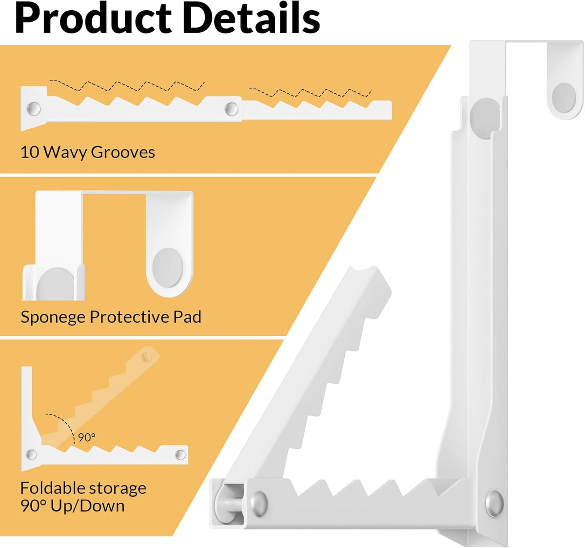 Over The Door Hooks, Foldable Clothes Drying Rack with 10 Hanging Slots, Space Saving Metal Door Organizer for Laundry, Closet Storage, Bedroom & Bathroom, Fits Doors Up to 1.8" Thick