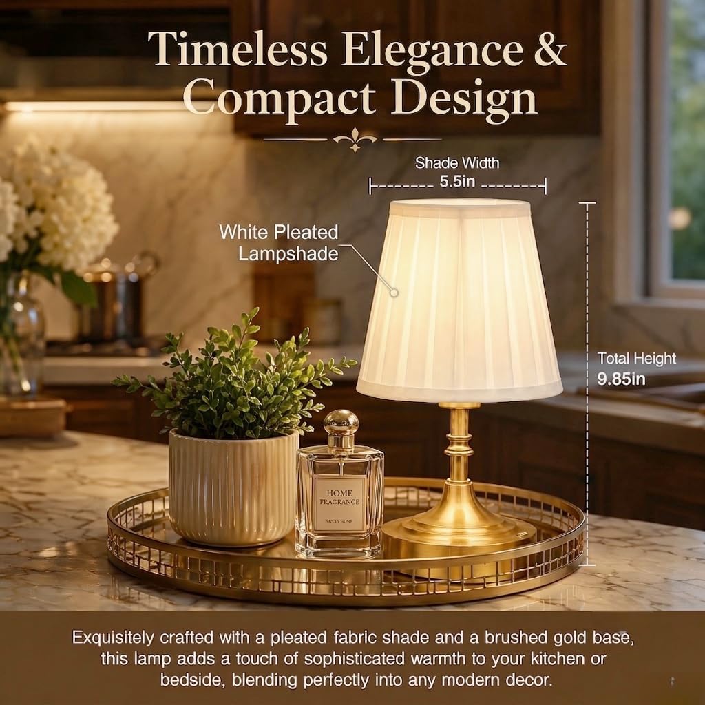 Gold Small Cordless Table Lamp Rechargeable,Mini Lamp - Kitchen Countertop