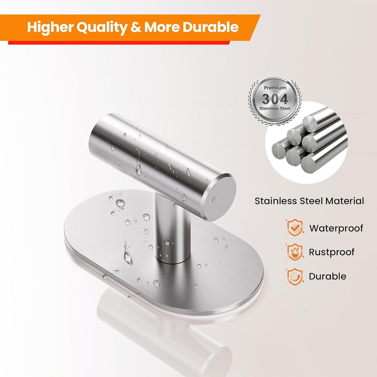 Aikzik Silver Adhesive Hooks Heavy Duty-Max 26lb, Wall Hooks for Shower, Bathroom, Towel, Coat, Robe, Stainless Steel Hooks for Hanging, Sticky Hooks for Walls No Damage- 4 Pack