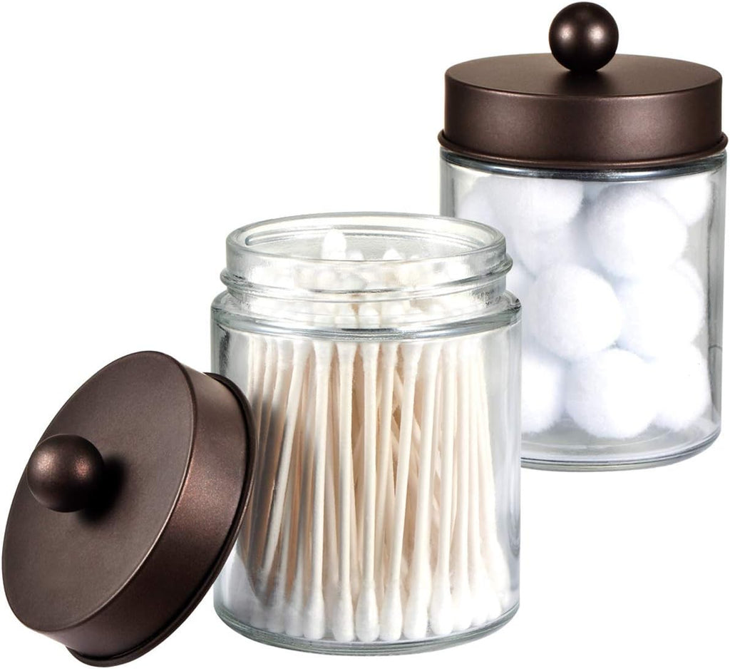 Amolliar Apothecary Jar Bathroom Storage Qtip Holder Glass, Bronze 2Pack
