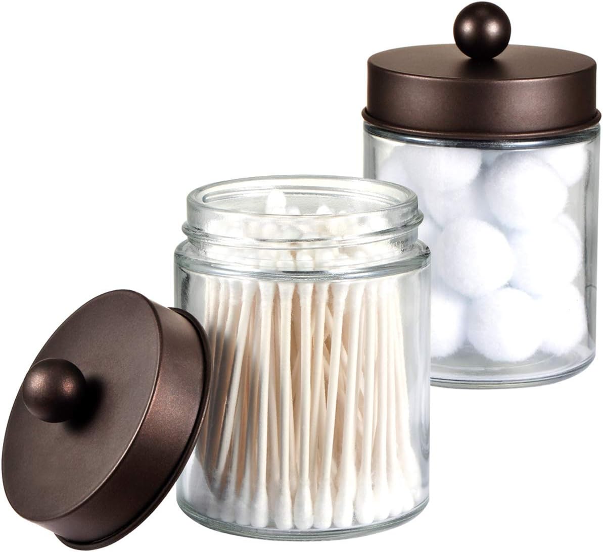 Amolliar Apothecary Jar Bathroom Storage Qtip Holder Glass, Bronze 2Pack