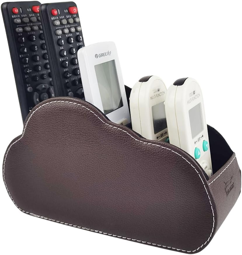 Remote Control Holder - 5 Spacious Compartments TV remote holder Caddy Leather Control Storage Tabletop Desk Organizer for Remote Controller,Office Stationery,Makeup Brush