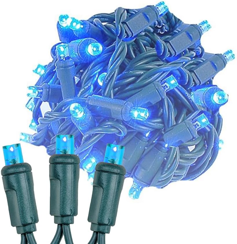 Novelty Lights 11ft 50 LED Blue Christmas Lights, Green Wire String Lights