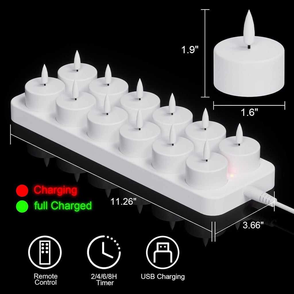12 Pcs Rechargeable Flameless Votive Candles with Remote and Timer