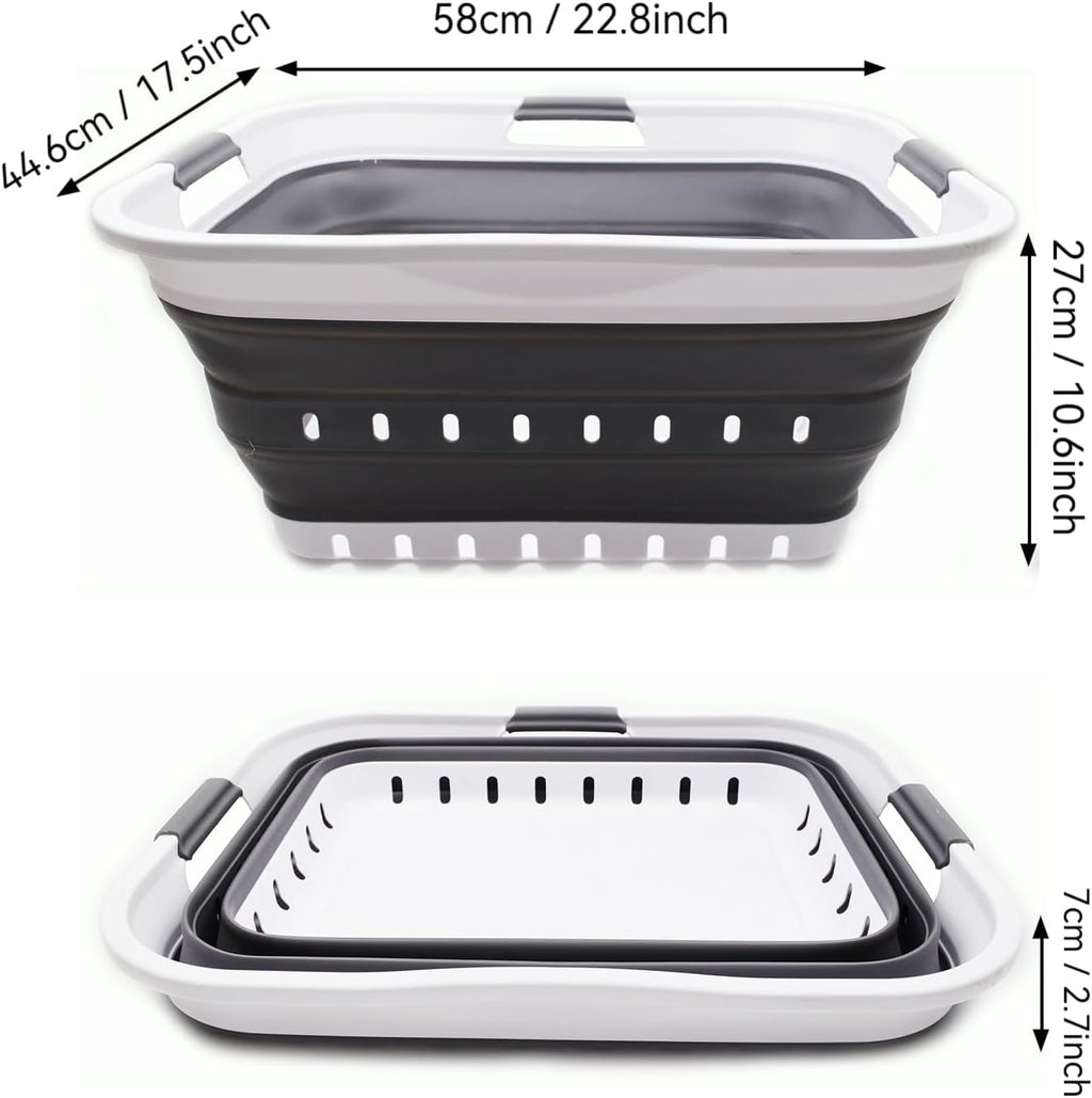 SAMMART 42L (11 gallon) Collapsible Plastic Laundry Basket - Foldable Pop Up Storage Container/Organizer - Portable Basket - Space Saving Hamper/Basket (2, White/Dark Grey)