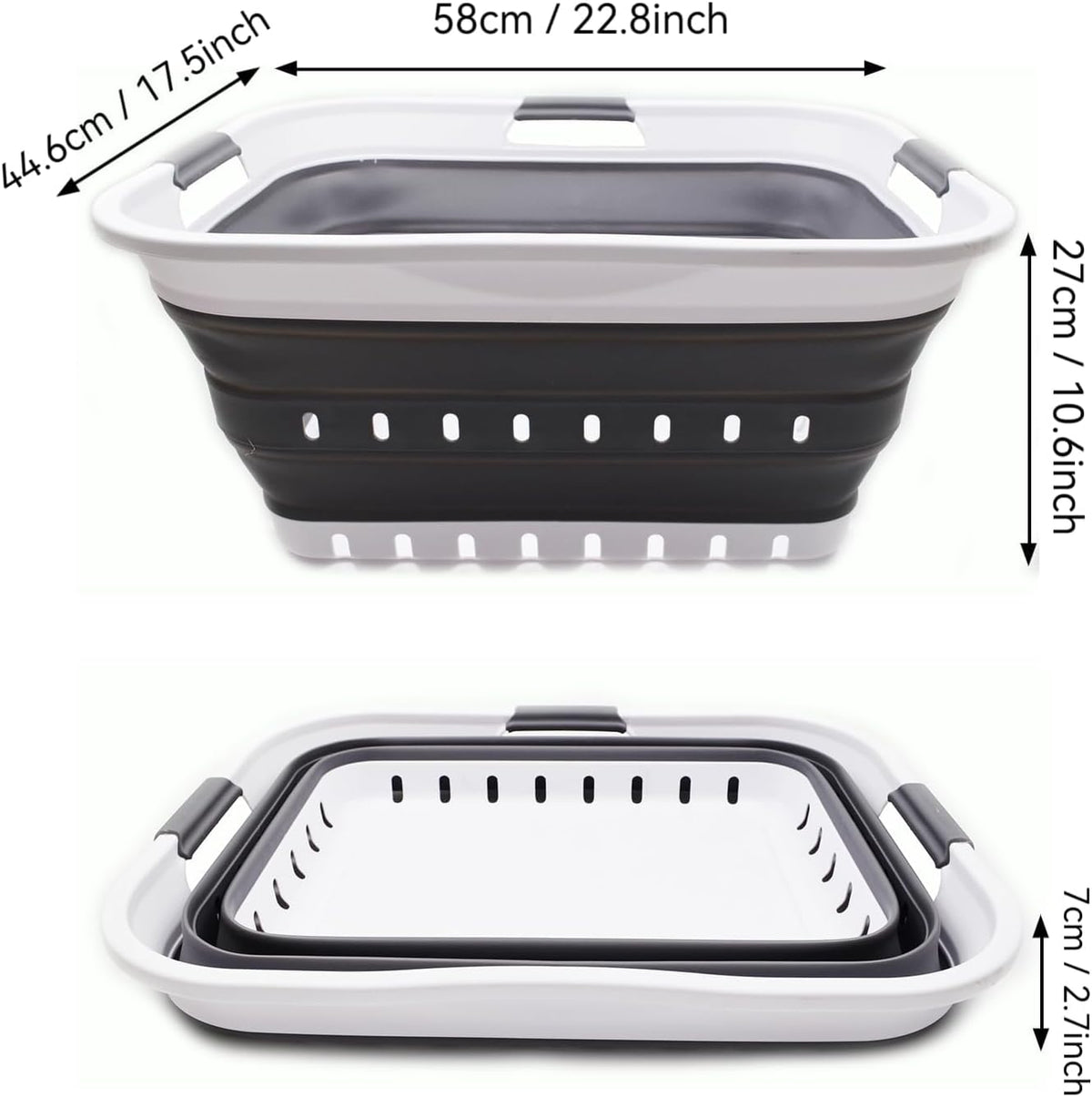 SAMMART 42L (11 gallon) Collapsible Plastic Laundry Basket - Foldable Pop Up Storage Container/Organizer - Portable Basket - Space Saving Hamper/Basket (2, White/Dark Grey)