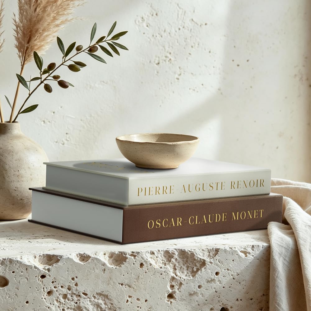 FOOMAN Beautiful Decorative Books, Set of 2 Linen Faux/Fake Book Boxes