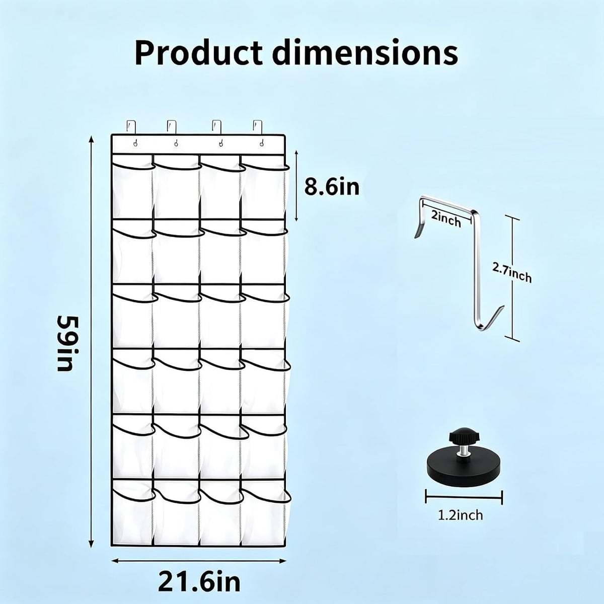 Cruise Ship Magnetic Door Organizer, 24 Pockets Behind the Door Shoe Rack