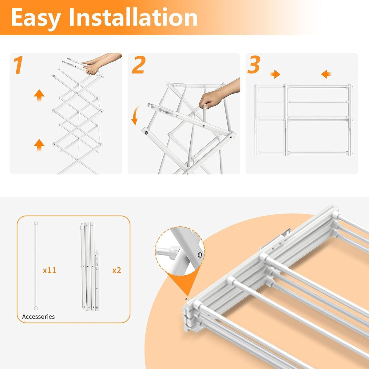 3 Tier Clothes Drying Rack, Foldable Drying Rack Clothing, 40" x 28.8" x 14.2",Indoor & Outdoor Laundry Drying Rack,Space-Saving, Collapsible & Portable, Pure White