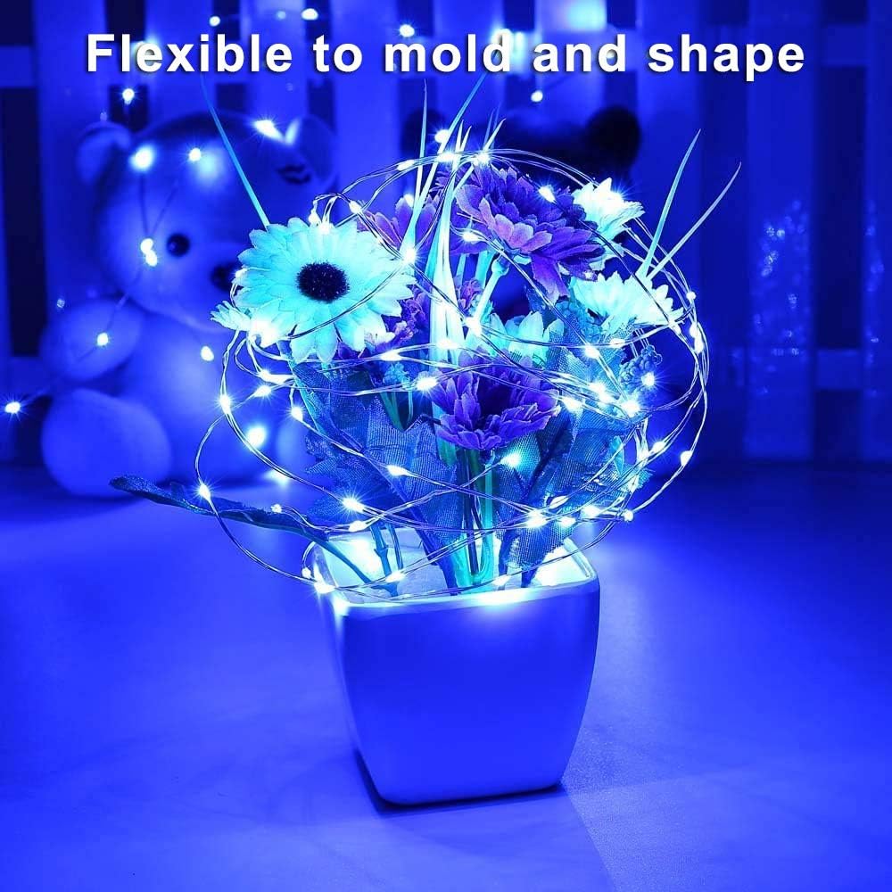 Blingstar USB Powered Fairy Lights, 2 Pack 33Ft 100 LED, Flexible Silver Wire, Mini String Lights for Indoor Christmas Tree/Halloween/Bedroom/Dorm/Party Decoration, Blue