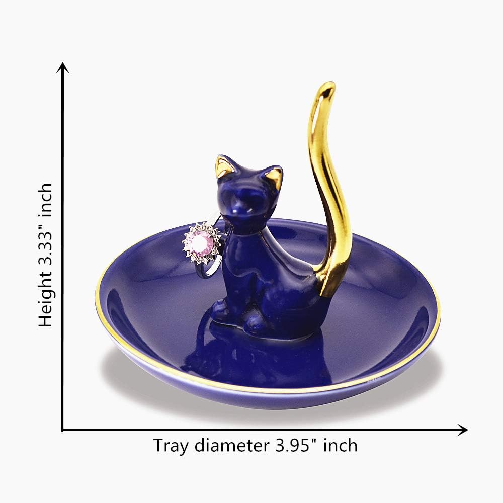 Lucky Kitten Ring Holder Jewelry Dish Organizer, Engagement Wedding Gifts, Boutique Royal Blue Decorative Jewelry Holder