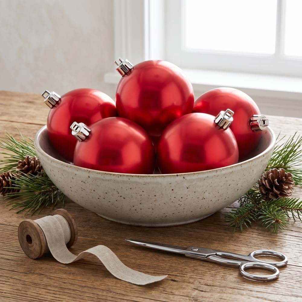 Vickerman 4" Red Christmas Ornaments - Set of 6 Candy Finish Shatterproof Christmas Ball Ornaments, UV Resistant Plastic with Floral Wire Loop for Hanging