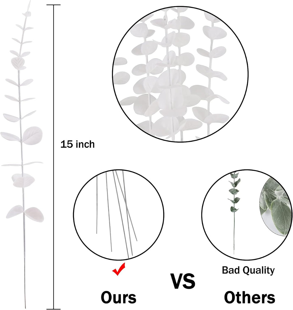 FEQO 36 Pcs White Artificial Eucalyptus Stems 15" Faux Eucalyptus Branches