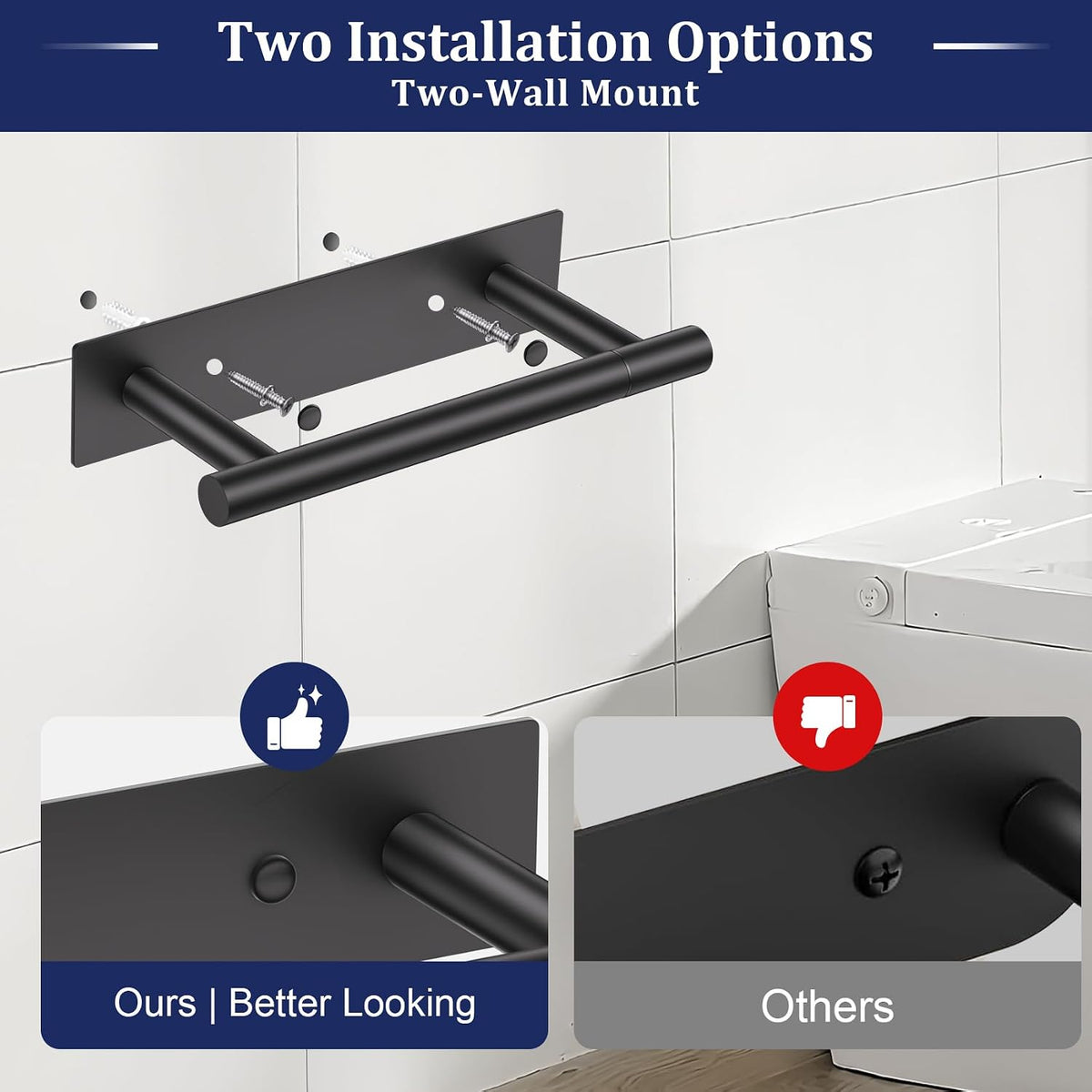 Lairuier Matte Black Toilet Paper Holder, Adhesive or Screw Wall Mount