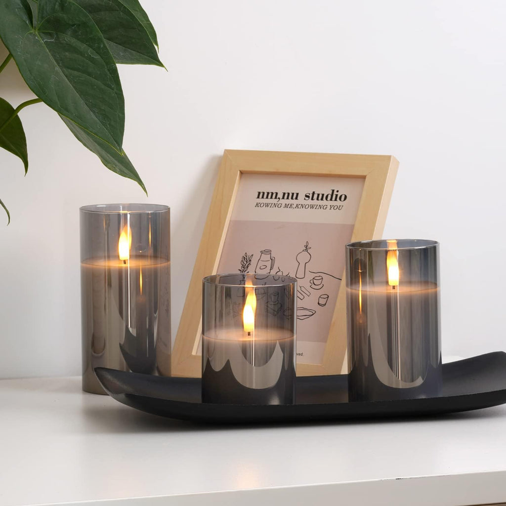 Amagic Gray Glass Flameless LED Candles Battery Operated with Remote Timer