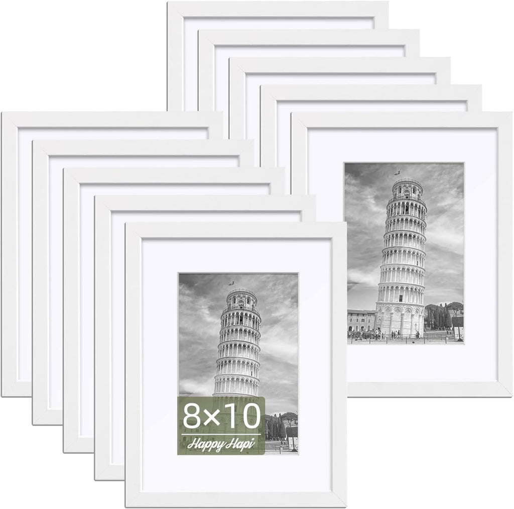 HappyHapi 8x10 Picture Frames Set of 10, Wall or Tabletop Display, White