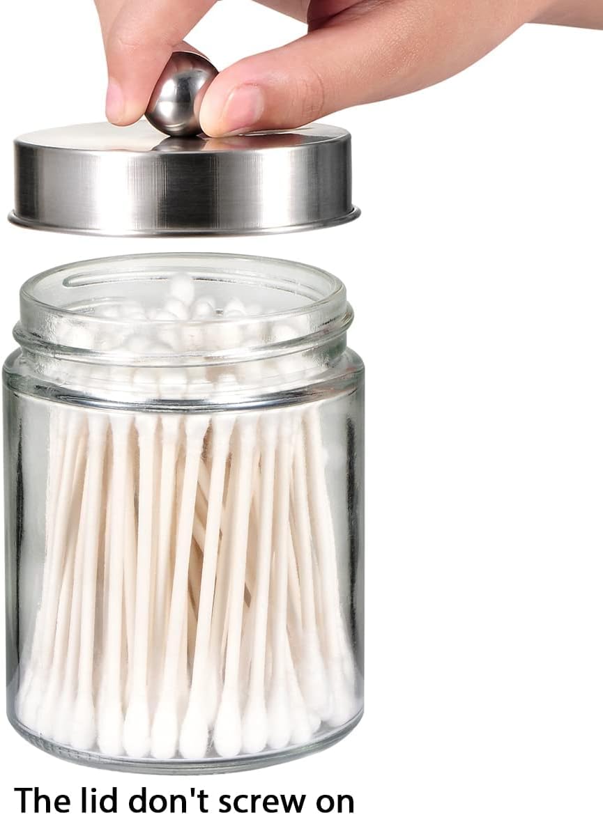 Amolliar Apothecary Jar Qtip Holder w/Metal Lid, Glass, Brushed Nickel