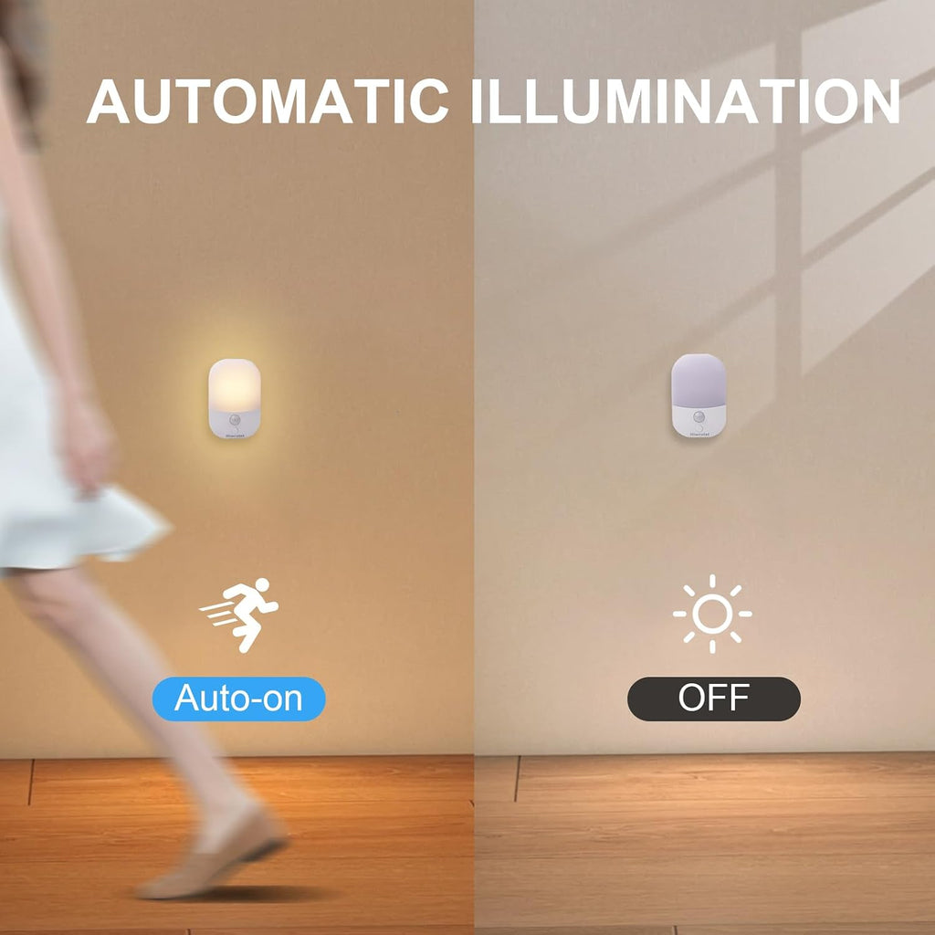 2 Pack Rechargeable Battery Night Light with Motion Sensor for Hallway Bedroom Bathroom Kitchen Living Room Stairs Stick On Anywhere Dimmable LED Nightlights