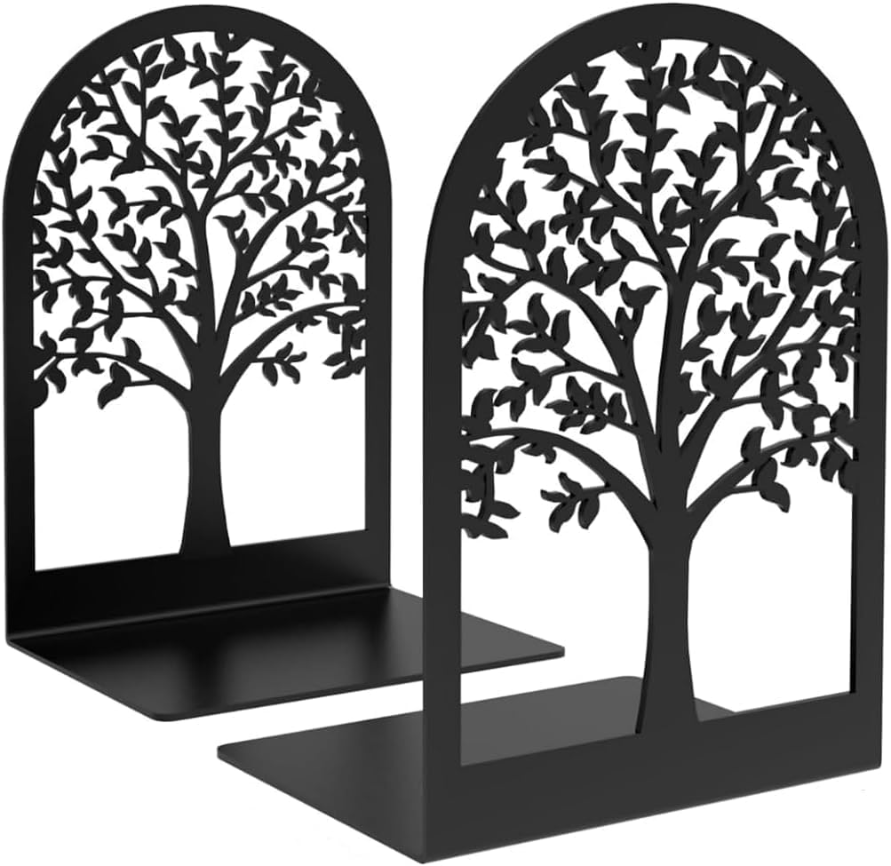 Tree Bookends Metal Nonskid Bookends Heavy Duty Bookshelves Organizer Office Bookend for Shelves, Book Ends for Heavy Books (Tree Life A,1 Pair)