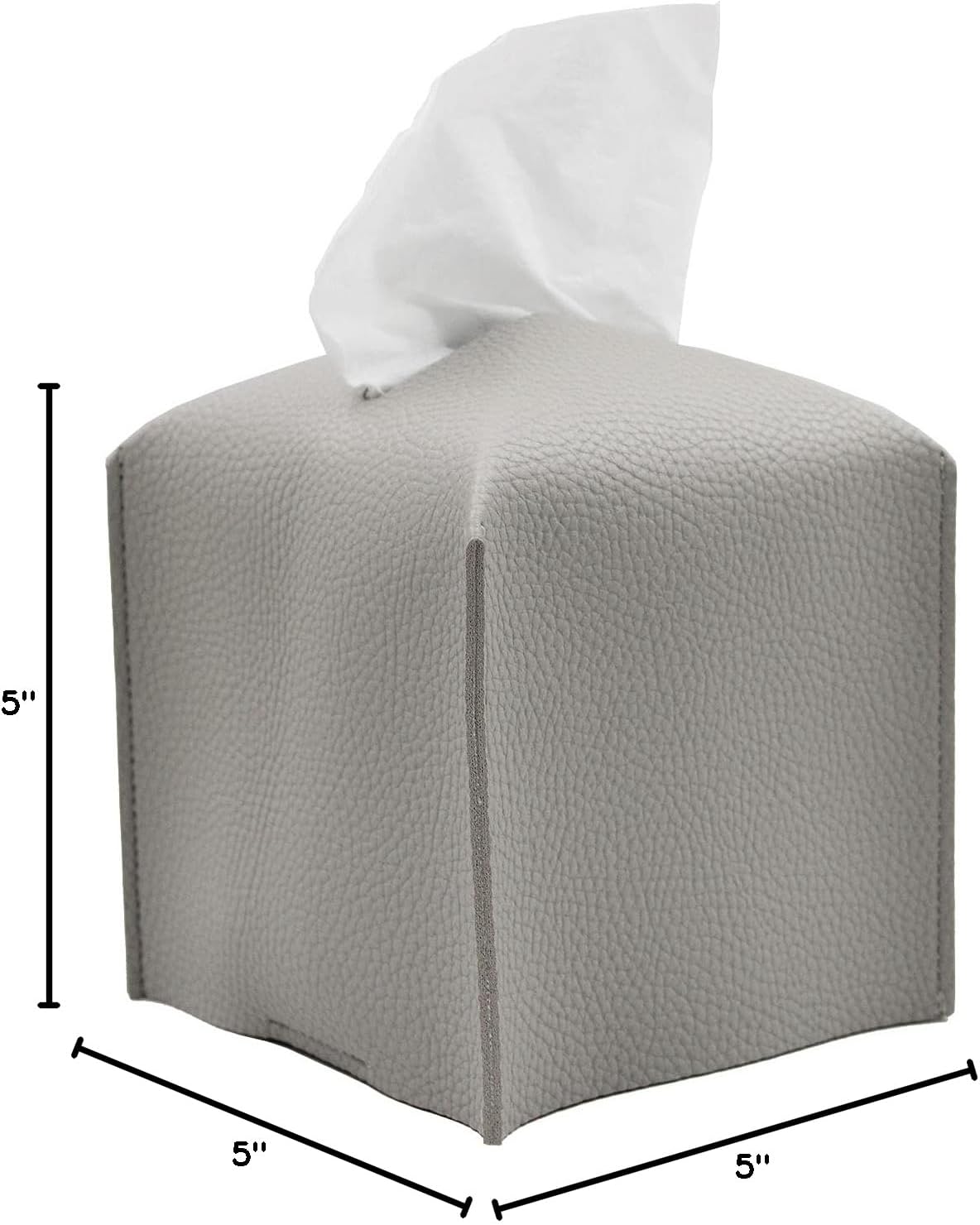 Livelab Tissue Box Cover Holder, Square Modern Decoration PU Leather Facial Tissues Case Roll Paper Dispenser for Bathroom Vanity Countertop, Night Stands, Office Desk Car 5X5X5'' | Pastel Grey