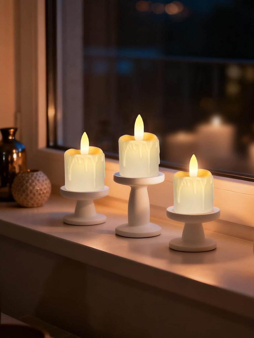 Votive Candles Battery Pperated, Rechargeable Flameless Tea Light Candles with Timer Remote 1.5"x2.2" Dripping Fake Electric Flickering Votive Candles for Halloween Wedding Party Home Decor ,6 pack