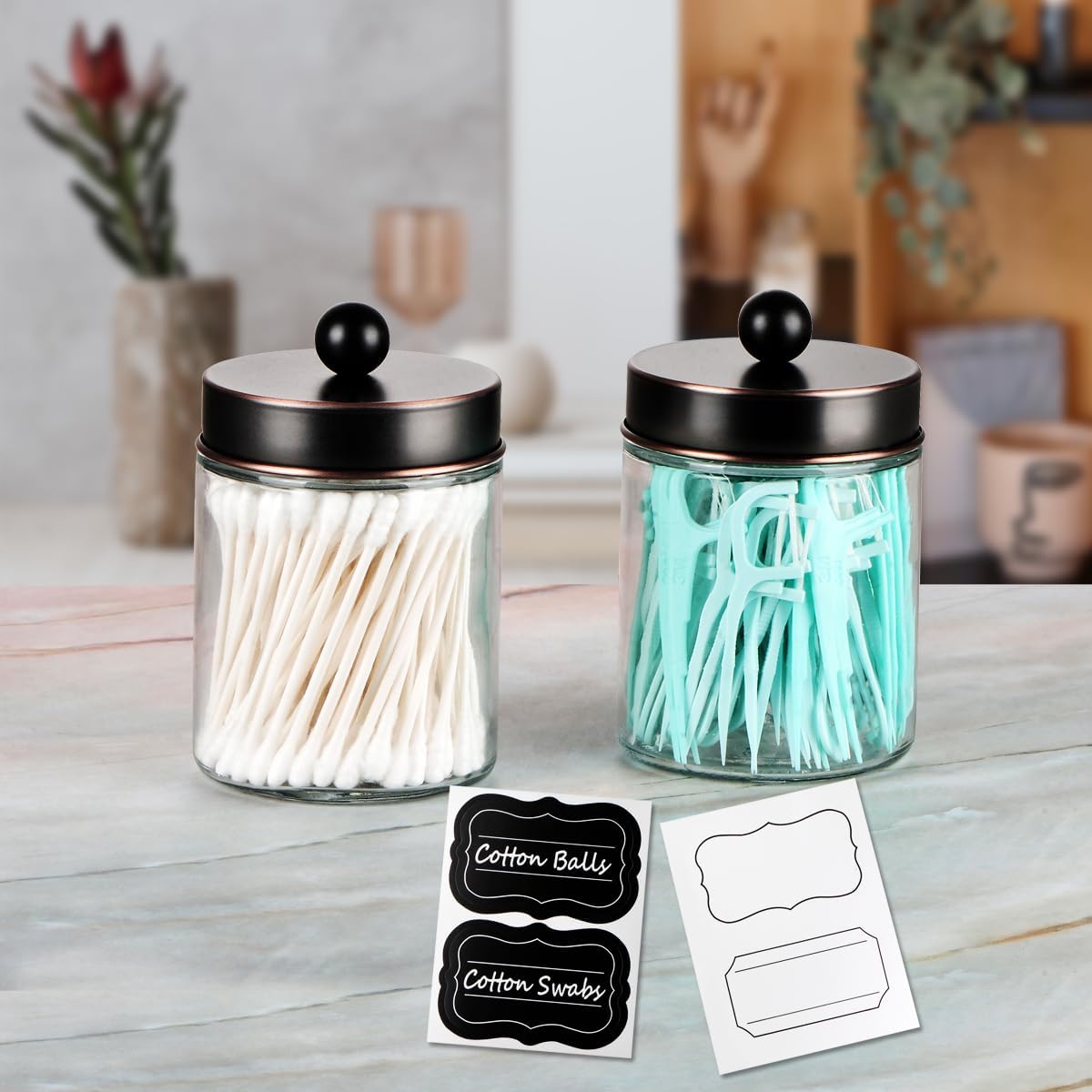 Amolliar Apothecary Jar Bathroom Storage Qtip Holder Glass, ORB 2Pack