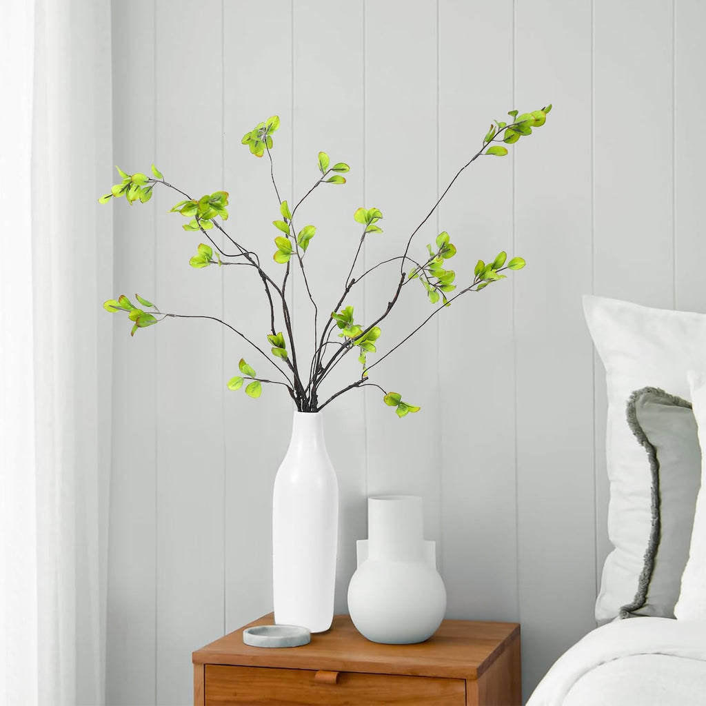 5Pcs Artificial Ficus Branches with Vases, Faux Eucalyptus Greenery Stems in Flower Vase,Fake Eucalyptus Plant for Home Bathroom Living Room Decor,Centerpiece Table Decoration