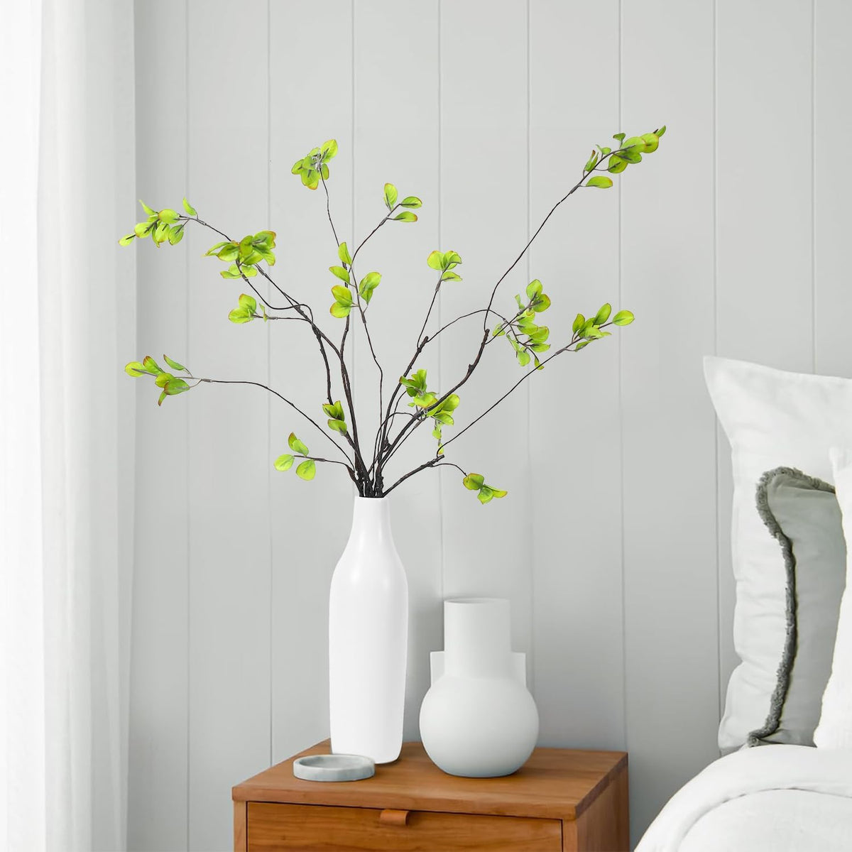5Pcs Artificial Ficus Branches with Vases, Faux Eucalyptus Greenery Stems in Flower Vase,Fake Eucalyptus Plant for Home Bathroom Living Room Decor,Centerpiece Table Decoration