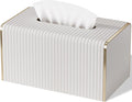Extra Large Tissue Box Cover for Standard Size 180 to 230 Count Box of Tissues, PU Leather Rectangle Tissue Holder with Magnetic Closure， Gold-Tone Edging Decoration (Ivory)