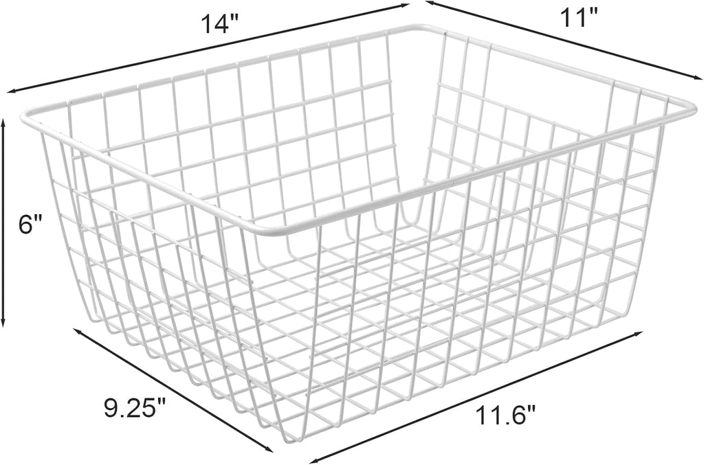 14" Upright Freezer Storage Baskets, Large White Wire Storage Bins Bakset for Freezer, Pantry, Bathroom Organizing, Set of 2