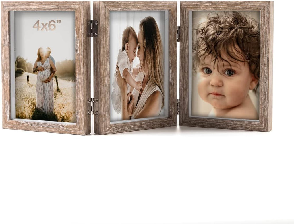 WUTL 4x6 Picture Frame Triple Frame Shadow Box with Glass Front Wood Grain