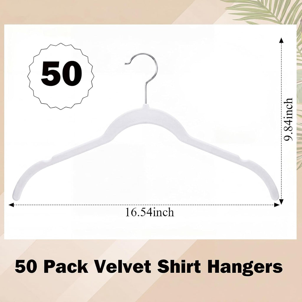 DoubleFill 50 Pack Velvet Shirt Hangers 360 Swivel Hook Slim, White