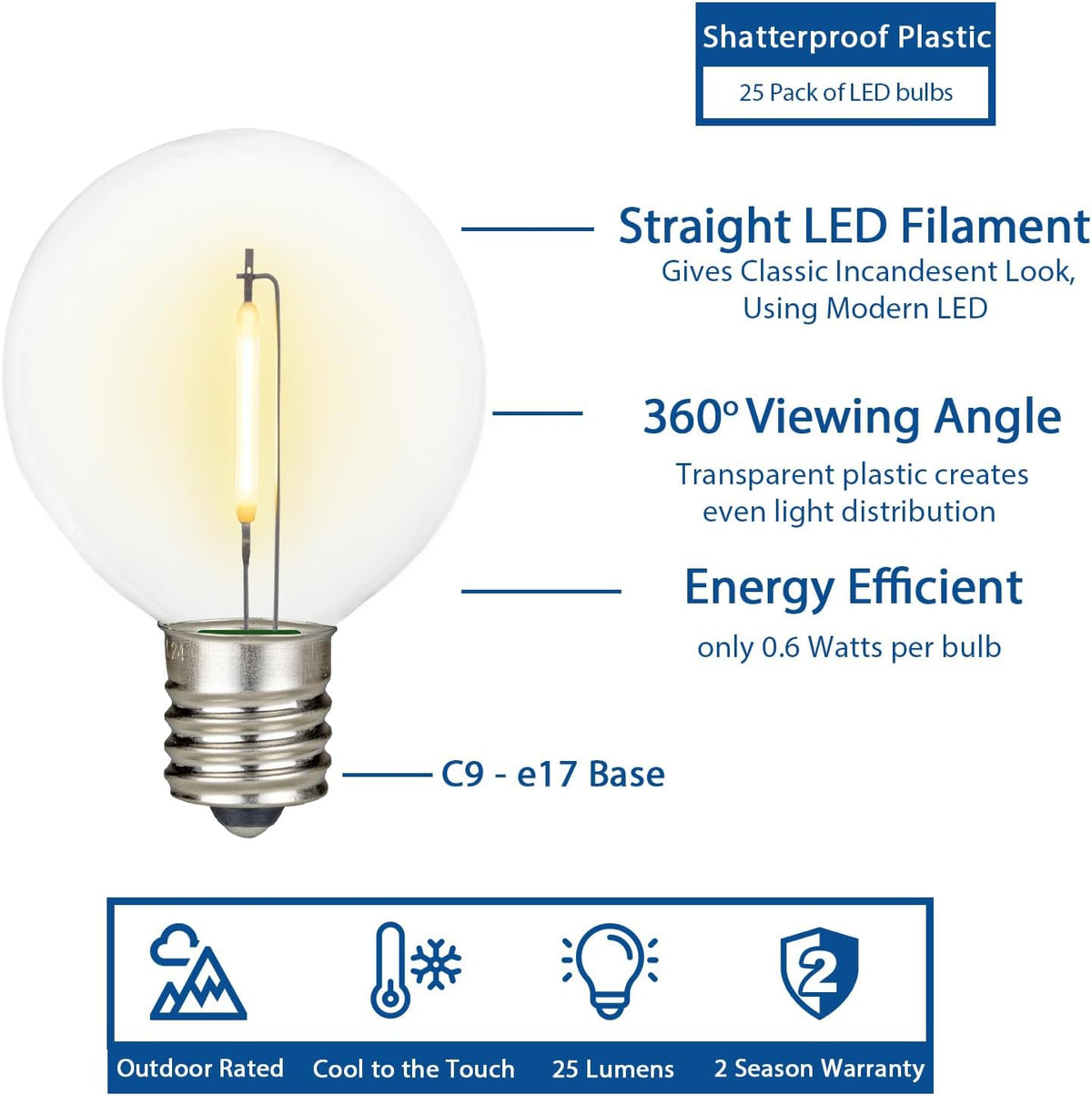 Novelty Lights 100 Feet G50 LED Patio String Lights Set with 67 Bulbs