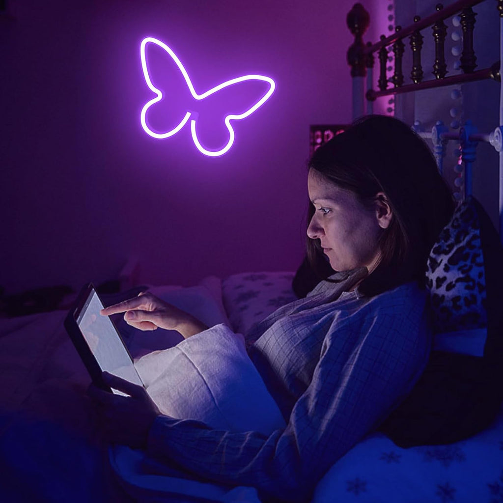 2 PCS Butterfly Neon Signs Purple Butterfly LED Neon Light for Bedroom