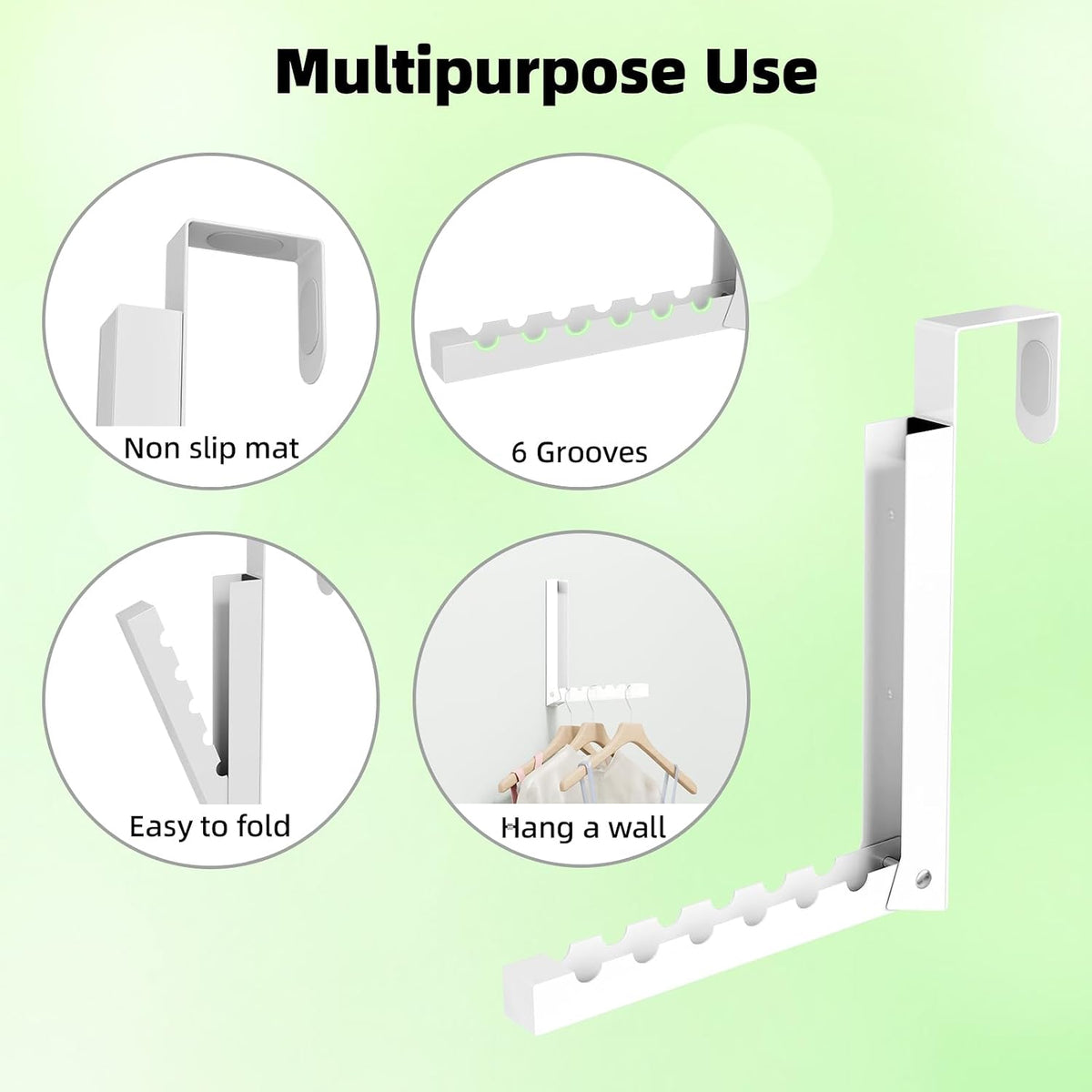 Over the Door Hook, Door Hooks for Hanging Towels, Bags,Coats,Umbrellas, Mirrors, Over Door Dual-Hook, Suitable for Bathrooms, Bedrooms, Laundry Rooms, Kitchens, Storage Rooms (White-4-BK)