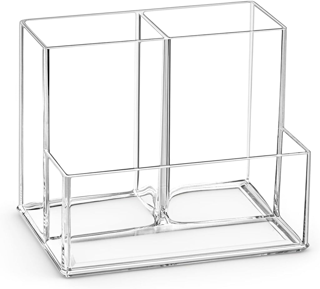 Vowcarol Clear Acrylic Remote Control Holder, 3 Compartments (2 Tall + 1 Low), Small Footprint, Tabletop Storage for TV, AC & Small Items